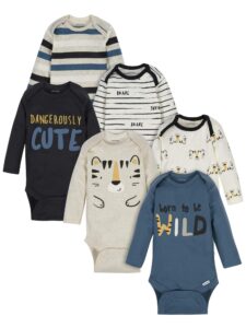 onesies brandunisex baby6-pack long sleeve bodysuitstiger blue12 months