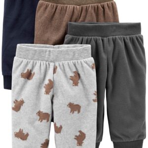 Simple Joys by Carter's Baby 4-Pack Fleece Pants, Brown/Dark Grey/Light Grey Bear Print/Navy, 3-6 Months