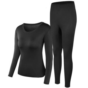 pisiqi thermal underwear women ultra-soft long johns set base layer skiing winter warm top & bottom black