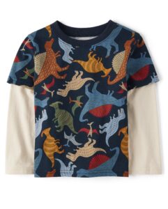 the children's place baby boys' and toddler layered long sleeve t-shirt, dino, 4t