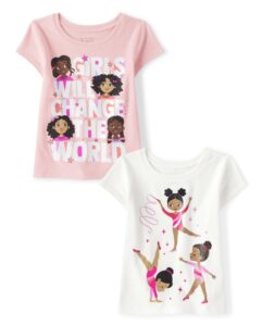 the children's place baby-girls and toddler girls short sleeve graphic t-shirt 2-pack girls/gymnastics 4t