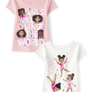 The Children's Place Baby-Girls And Toddler Girls Short Sleeve Graphic T-shirt 2-pack Girls/Gymnastics 4T