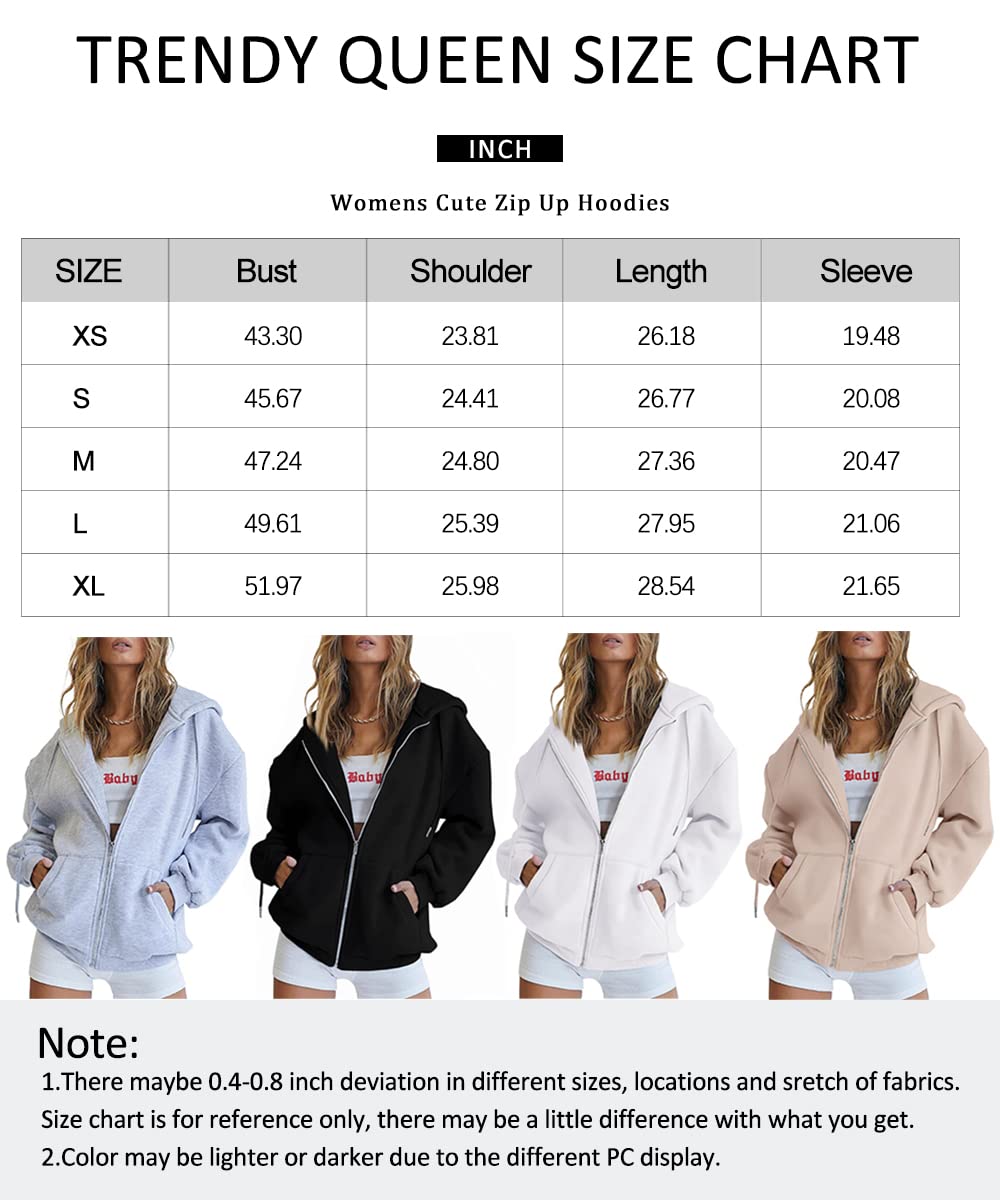 Trendy Queen Hoodies for Women Fall Outfits 2023 Zip up Oversized Sweatshirt Fleece Jackets Long Sleeve Comfy Winter Clothes Teen Girls Fashion Cute Y2K Clothing Grey