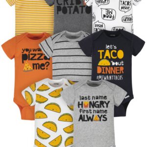 Onesies Brand Baby Boy's 8-Pack Short Sleeve Mix & Match Bodysuits, Grey Hungry, 6-9 Months