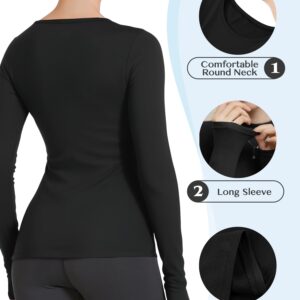 YOGINGO Women's Long Sleeve Thermal Underwear Lightweight Compression Base Layer Warm Shirt 2023 Stretchy Durable Women Fashion Clothing Fall Winter Fashion Premium Comfort XS-2XL Winter Tops Black