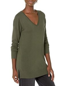 amazon essentials women's lightweight long-sleeve v-neck tunic sweater (available in plus size), dark olive, large