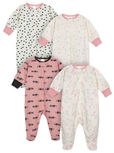 onesies brand baby girls' 4-pack sleep 'n play footies multi pack, bunny pink, newborn