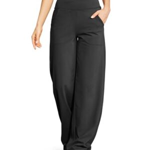 G4Free Petite Wide Leg Pants for Women Flare Dress Pants with Pockets Cross Waist Stretch Bootleg Sweatpants for Casual Work(Black,L,29")