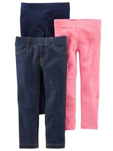 simple joys by carter's baby boys' 3-pack leggings, navy/pink/denim, 6-9 months