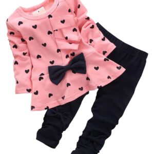 MINKIDFASHION Baby Girls Infant Clothing Set Long Sleeve T Shirt Pants Kids Toddler Children Tops Outfits (Pink, 18-24 months)