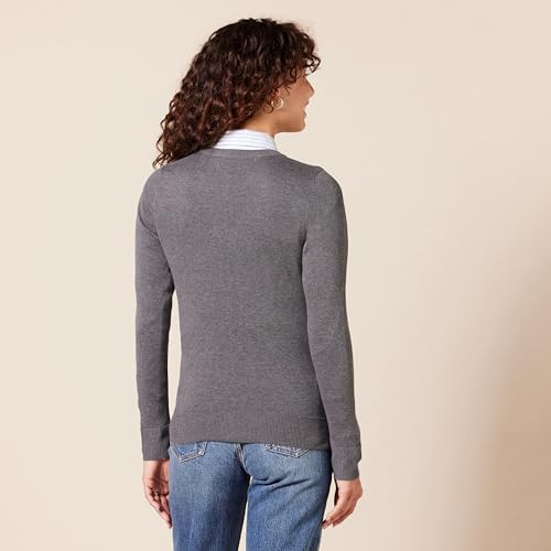 Amazon Essentials Women's Lightweight Crewneck Cardigan Sweater (Available in Plus Size), Charcoal Heather, Medium