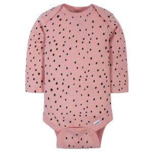 Gerber Baby Girls' 6-Pack Long-Sleeve Onesies Bodysuits, Bear Pink, 12 Months