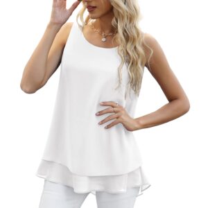 Jouica Women's Chiffon O-Neck Sleeveless Blouse Tops Business Casual Office Work Shirts,White,XX-Large