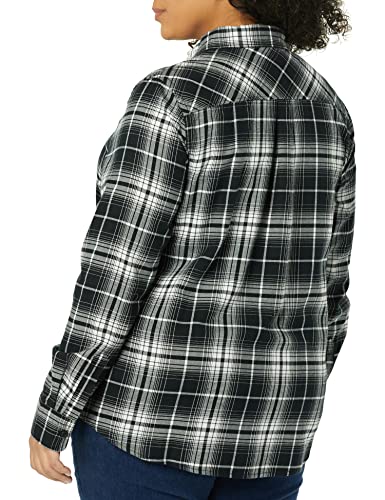 Amazon Essentials Women's Classic-Fit Long-Sleeve Lightweight Plaid Flannel Shirt, Black White Large Plaid, Large