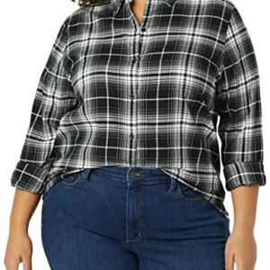 Amazon Essentials Women's Classic-Fit Long-Sleeve Lightweight Plaid Flannel Shirt, Black White Large Plaid, Large