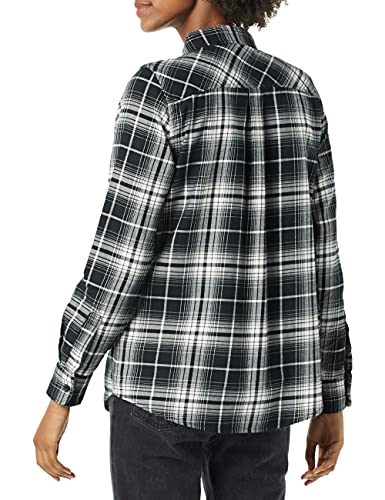 Amazon Essentials Women's Classic-Fit Long-Sleeve Lightweight Plaid Flannel Shirt, Black White Large Plaid, Large