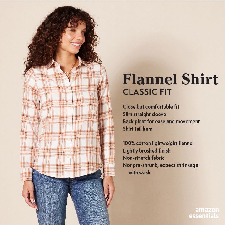 Amazon Essentials Women's Classic-Fit Long-Sleeve Lightweight Plaid Flannel Shirt, Black White Large Plaid, Large