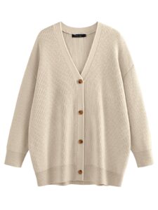 lillusory women oversized cardigan sweater fall outfits cloth fashion 2024 v neck long cashmere knit button front trendy tops apricot