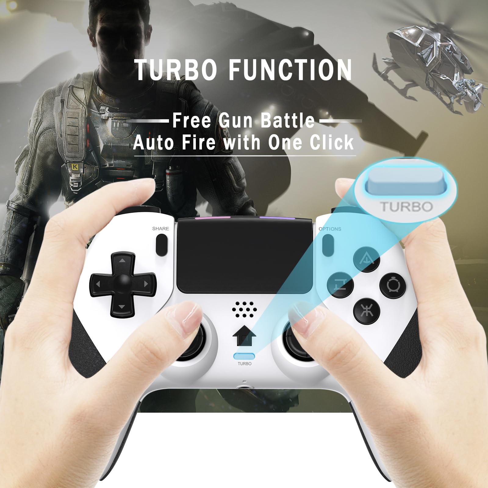 TERIOS Wireless Controller Compatible with PS4/PS4 Pro/PS4 Slim, (No Drift) Control for PS4 with Hall Sensor Joystick-Speakers-6 Axis Motion Sensor-Programming-Auto Turbo Function (Hall Black)