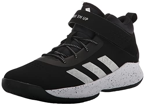 adidas Cross Em Up 5 Basketball Shoe, Black/Silver Metallic/White, 6 Wide US Unisex Big_Kid