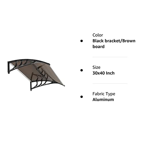 VINGLI Window Awning Door Canopy Exterior, 30" x 40" Awnings for Doors Polycarbonate Cover Patio Door Awning Rain Snow Sunlight Protection Hollow Sheet (Brown Board & Black Bracket)