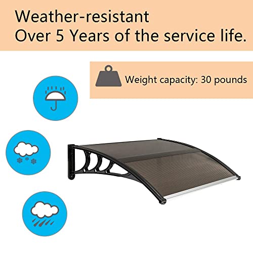 VINGLI Window Awning Door Canopy Exterior, 30" x 40" Awnings for Doors Polycarbonate Cover Patio Door Awning Rain Snow Sunlight Protection Hollow Sheet (Brown Board & Black Bracket)