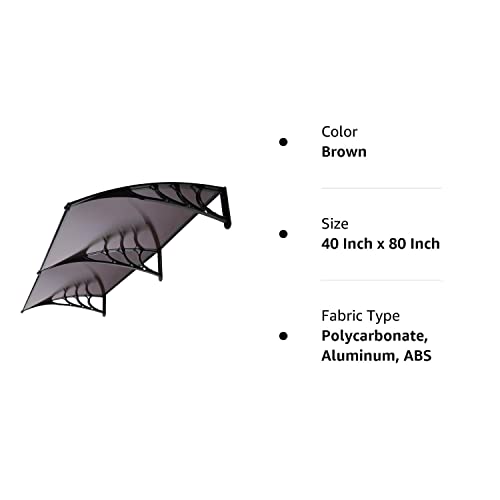 VIVOHOME Polycarbonate Window Door Awning Canopy Brown with Black Bracket 40 Inch x 80 Inch