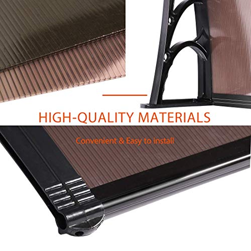 VIVOHOME Polycarbonate Window Door Awning Canopy Brown with Black Bracket 40 Inch x 80 Inch