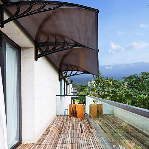 VIVOHOME Polycarbonate Window Door Awning Canopy Brown with Black Bracket 40 Inch x 80 Inch