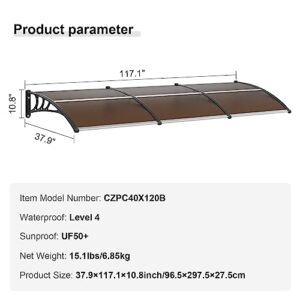 VEVOR Window Door Awning Canopy 120"x 40", UPF 50+ Polycarbonate Entry Door Outdoor Window Awning Exterior, Front Door Overhang Awning for Sun Shutter, UV, Rain, Snow Protection, Hollow Sheet