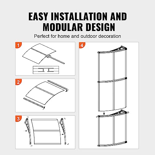 VEVOR Window Door Awning Canopy 120"x 40", UPF 50+ Polycarbonate Entry Door Outdoor Window Awning Exterior, Front Door Overhang Awning for Sun Shutter, UV, Rain, Snow Protection, Hollow Sheet