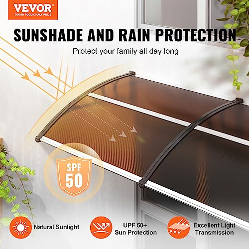 VEVOR Window Door Awning Canopy 120"x 40", UPF 50+ Polycarbonate Entry Door Outdoor Window Awning Exterior, Front Door Overhang Awning for Sun Shutter, UV, Rain, Snow Protection, Hollow Sheet