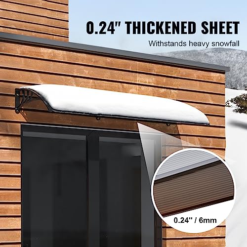 VEVOR Window Door Awning Canopy 120"x 40", UPF 50+ Polycarbonate Entry Door Outdoor Window Awning Exterior, Front Door Overhang Awning for Sun Shutter, UV, Rain, Snow Protection, Hollow Sheet