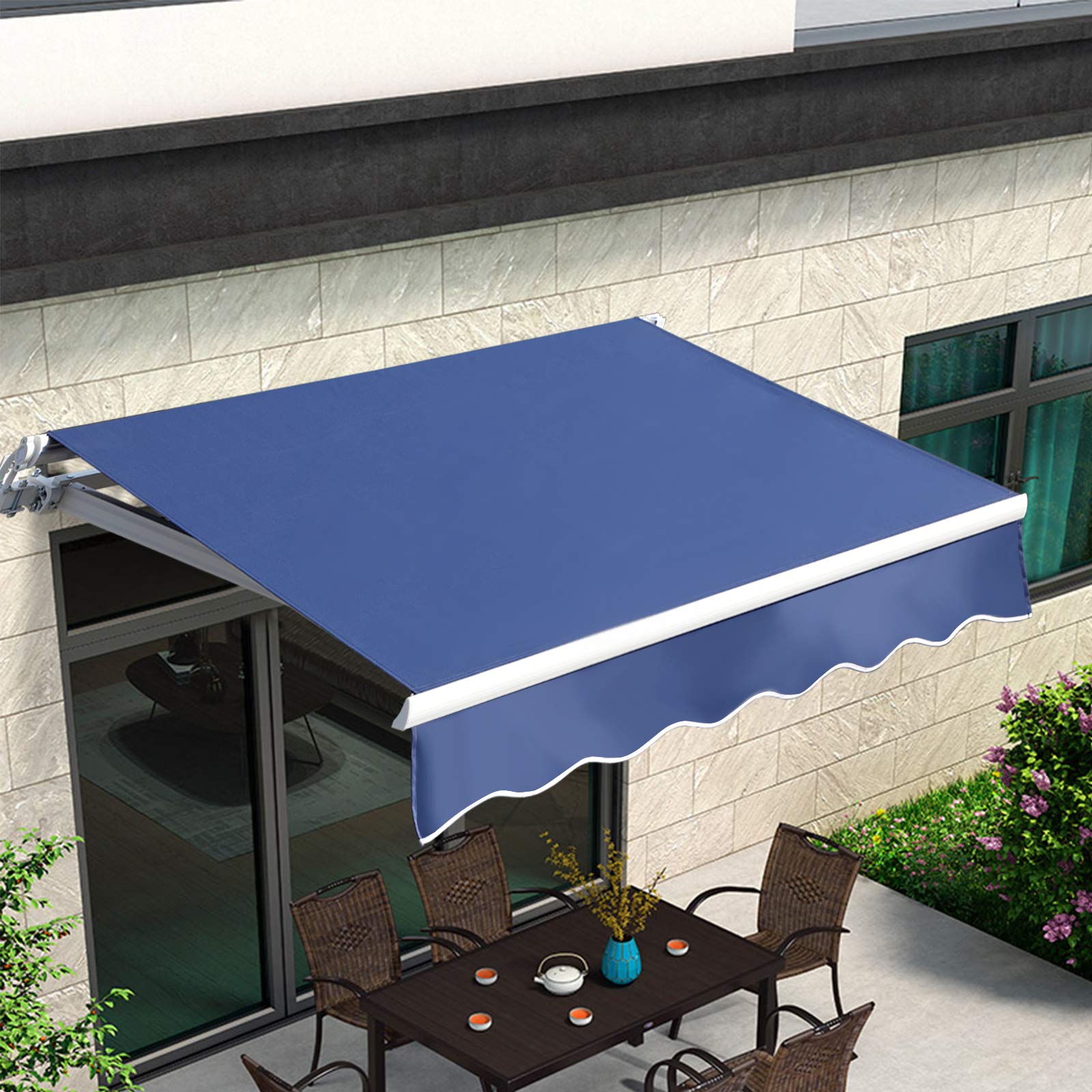 VUYUYU 13.1'x8.2' Patio Awning Retractable Awning Cover Sunshade Shelter Outdoor Canopy with Crank Handle and Water-Resistant Polyester for Courtyard, Balcony, Shop, Restaurant, Cafe, Deck