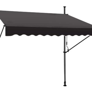 STEELAID Manual Retractable Awning – 59” Non-Screw Outdoor Sun Shade – Adjustable Pergola Shade Cover with UV Protection – 100% Polyester Made Outdoor Canopy – Ideal for Any Window or Door