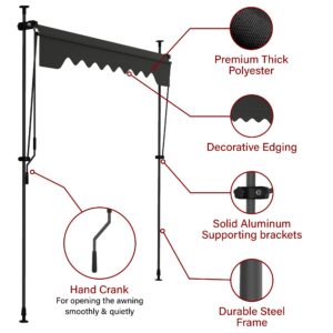 STEELAID Manual Retractable Awning – 59” Non-Screw Outdoor Sun Shade – Adjustable Pergola Shade Cover with UV Protection – 100% Polyester Made Outdoor Canopy – Ideal for Any Window or Door