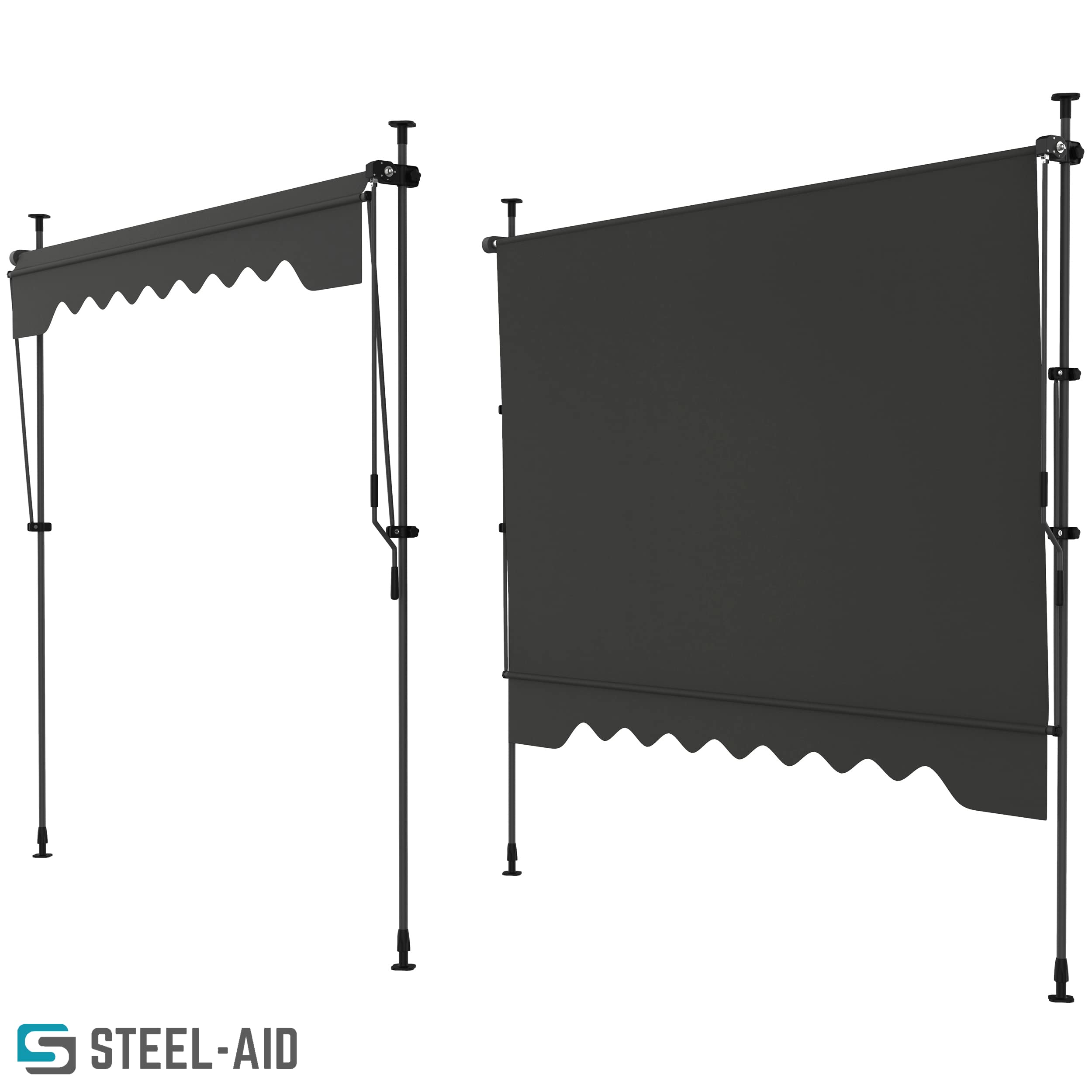 STEELAID Manual Retractable Awning – 59” Non-Screw Outdoor Sun Shade – Adjustable Pergola Shade Cover with UV Protection – 100% Polyester Made Outdoor Canopy – Ideal for Any Window or Door