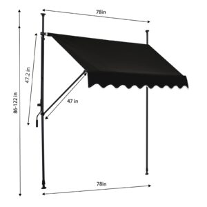 JEKITO Manual Retractable Awning – 78” Non-Screw Outdoor Sun Shade – Adjustable Pergola Shade Cover with UV Protection – 100% Polyester Made Outdoor Canopy – Ideal for Any Window or Door Black