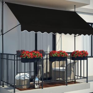 JEKITO Manual Retractable Awning – 78” Non-Screw Outdoor Sun Shade – Adjustable Pergola Shade Cover with UV Protection – 100% Polyester Made Outdoor Canopy – Ideal for Any Window or Door Black