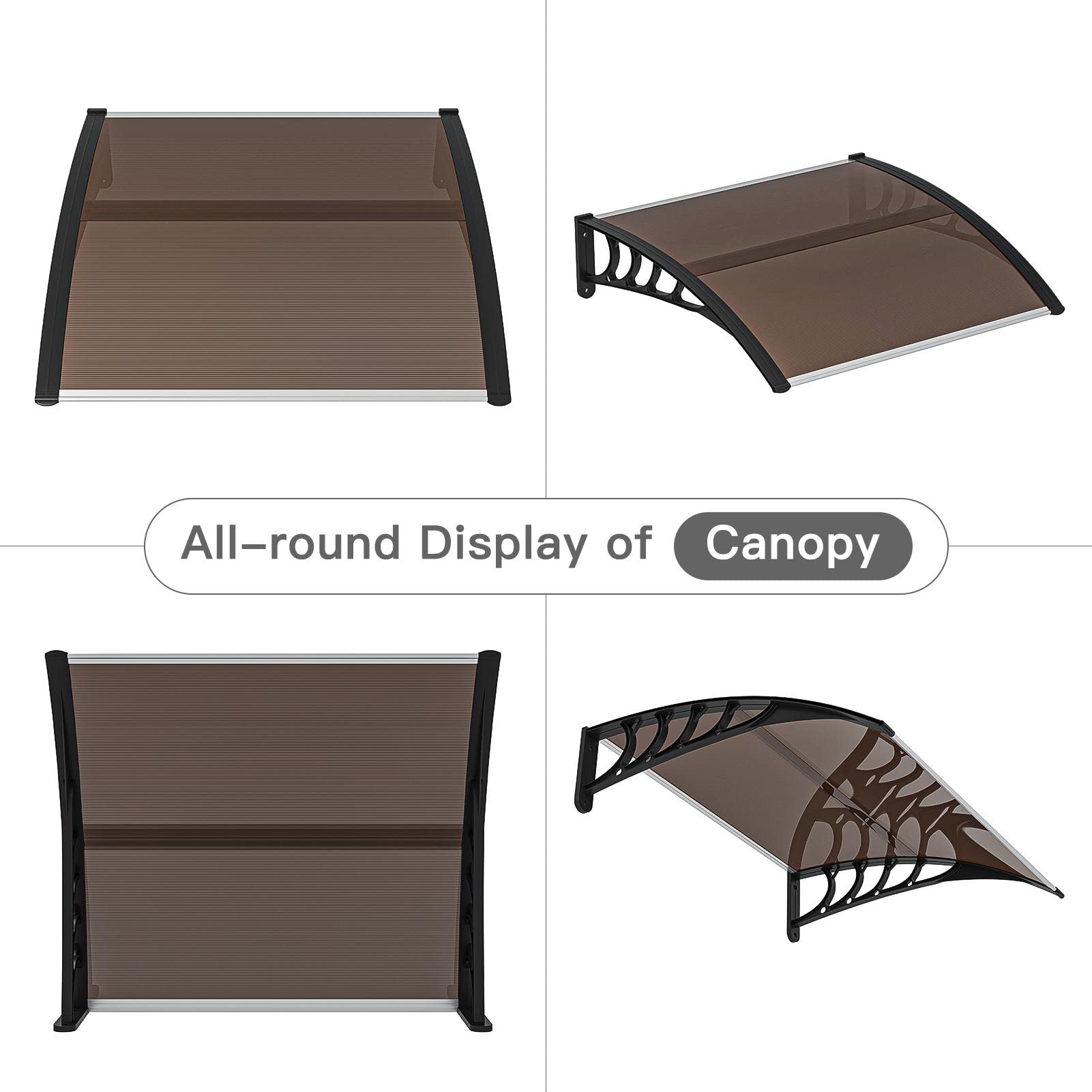 Simply-Me 40" x 40" Door Window Awning Polycarbonate Cover Front Door Outdoor Patio Awning Canopy UV Rain Snow Protection Hollow Sheet (Brown & Black Bracket)