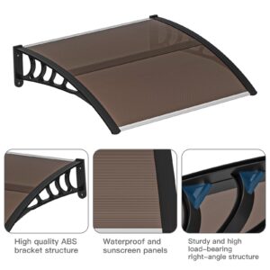 Simply-Me 40" x 40" Door Window Awning Polycarbonate Cover Front Door Outdoor Patio Awning Canopy UV Rain Snow Protection Hollow Sheet (Brown & Black Bracket)