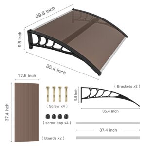 Simply-Me 40" x 40" Door Window Awning Polycarbonate Cover Front Door Outdoor Patio Awning Canopy UV Rain Snow Protection Hollow Sheet (Brown & Black Bracket)