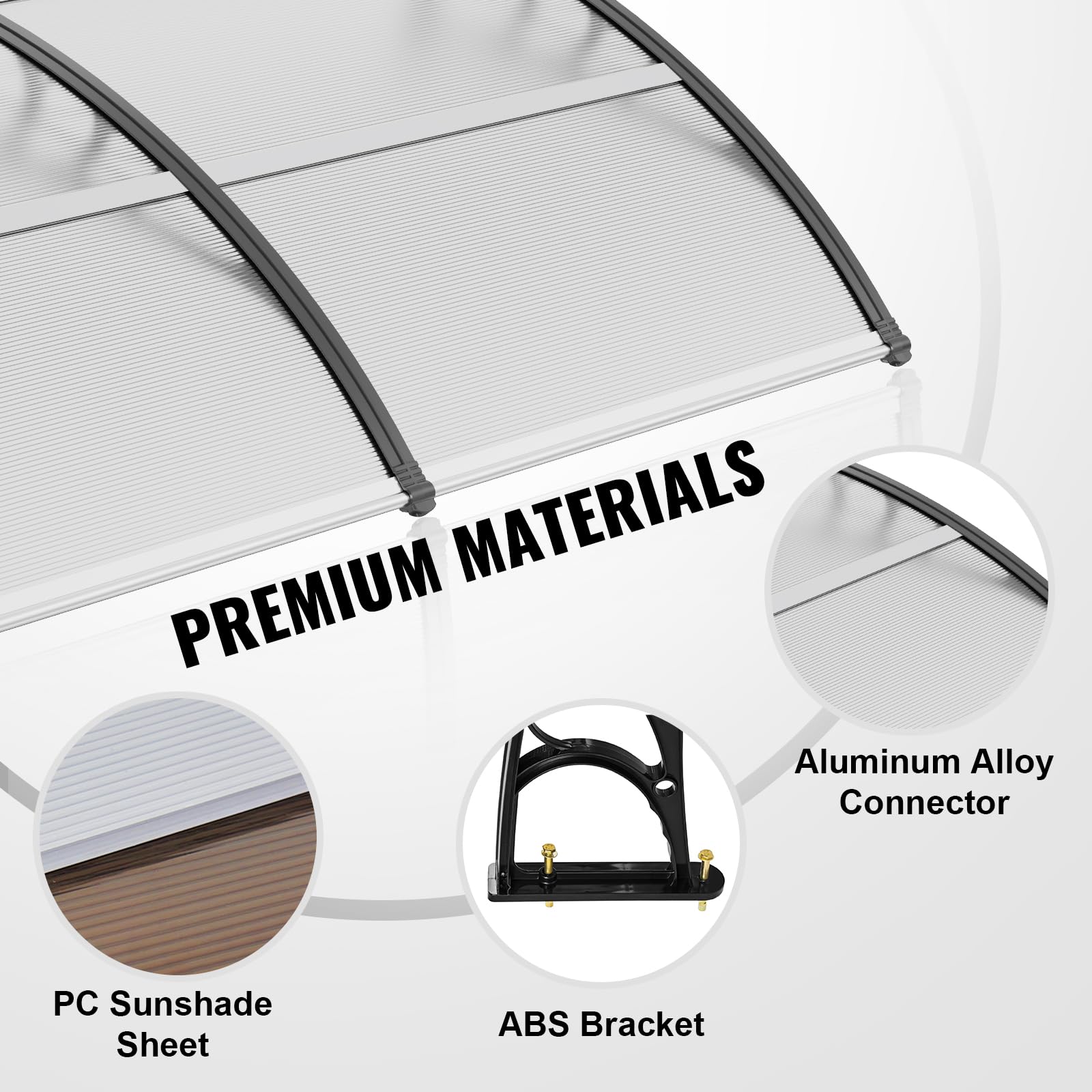 VEVOR Window Door Awning Canopy 40" x 40", UPF 50+ Polycarbonate Entry Door Outdoor Window Awning Exterior, Front Door Overhang Awning for Sun Shutter, UV, Rain, Snow Protection, Hollow Sheet