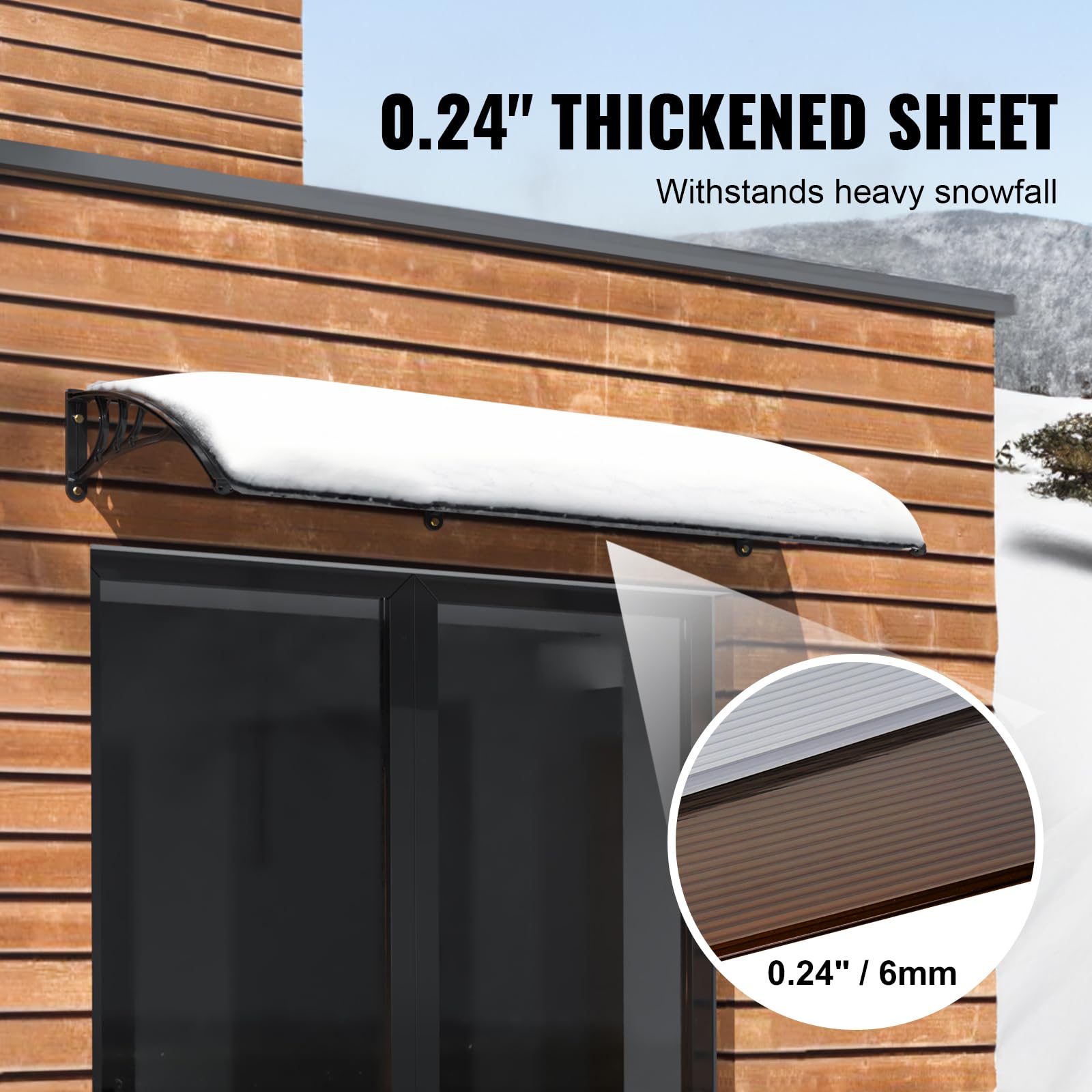 VEVOR Window Door Awning Canopy 40" x 40", UPF 50+ Polycarbonate Entry Door Outdoor Window Awning Exterior, Front Door Overhang Awning for Sun Shutter, UV, Rain, Snow Protection, Hollow Sheet