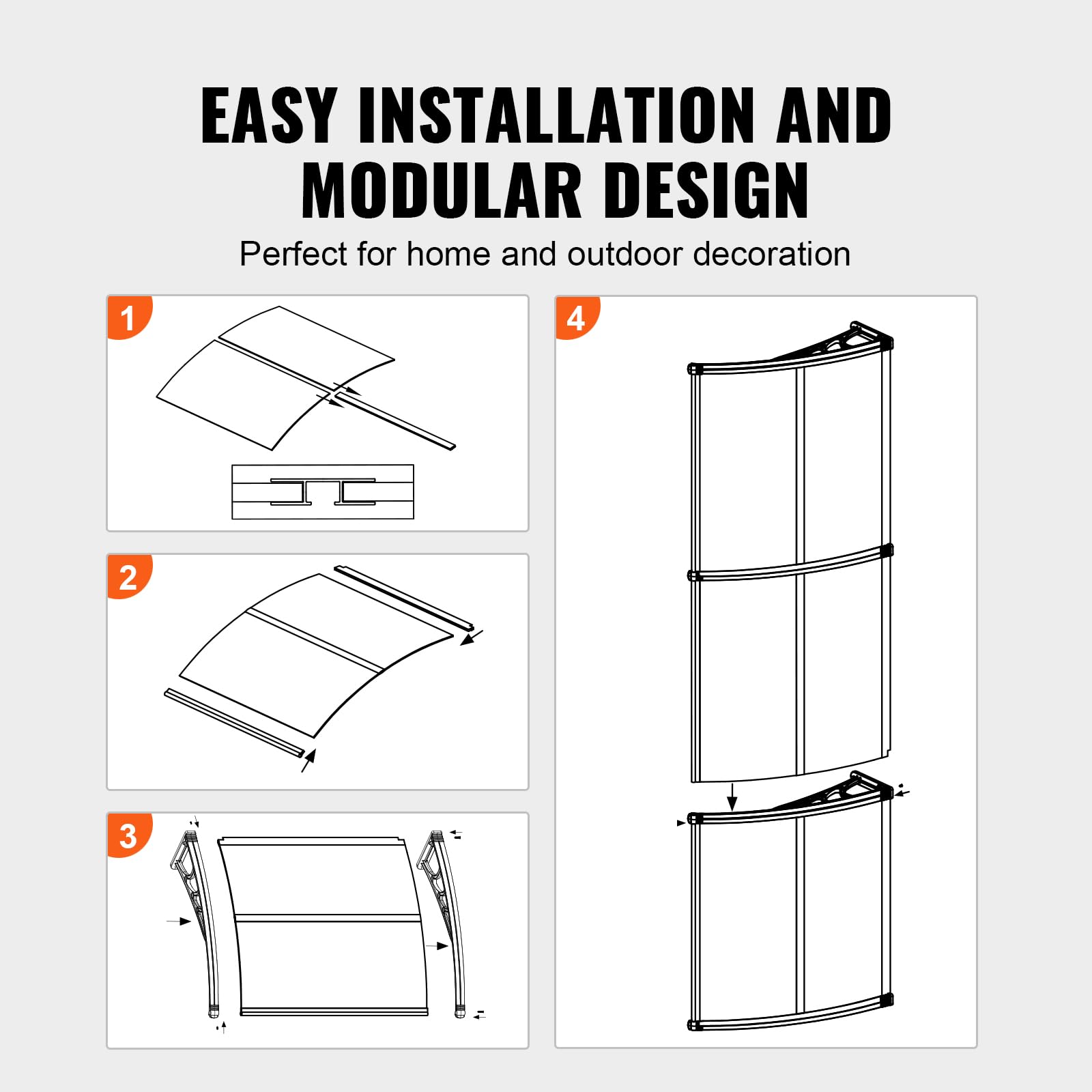 VEVOR Window Door Awning Canopy 40" x 40", UPF 50+ Polycarbonate Entry Door Outdoor Window Awning Exterior, Front Door Overhang Awning for Sun Shutter, UV, Rain, Snow Protection, Hollow Sheet