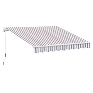 outsunny 10' x 8' retractable awning, patio awnings, sunshade shelter w/manual crank handle, uv & water-resistant fabric and aluminum frame for deck, balcony, yard, coffee stripes