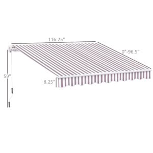 Outsunny 10' x 8' Retractable Awning, Patio Awnings, Sunshade Shelter w/Manual Crank Handle, UV & Water-Resistant Fabric and Aluminum Frame for Deck, Balcony, Yard, Coffee Stripes