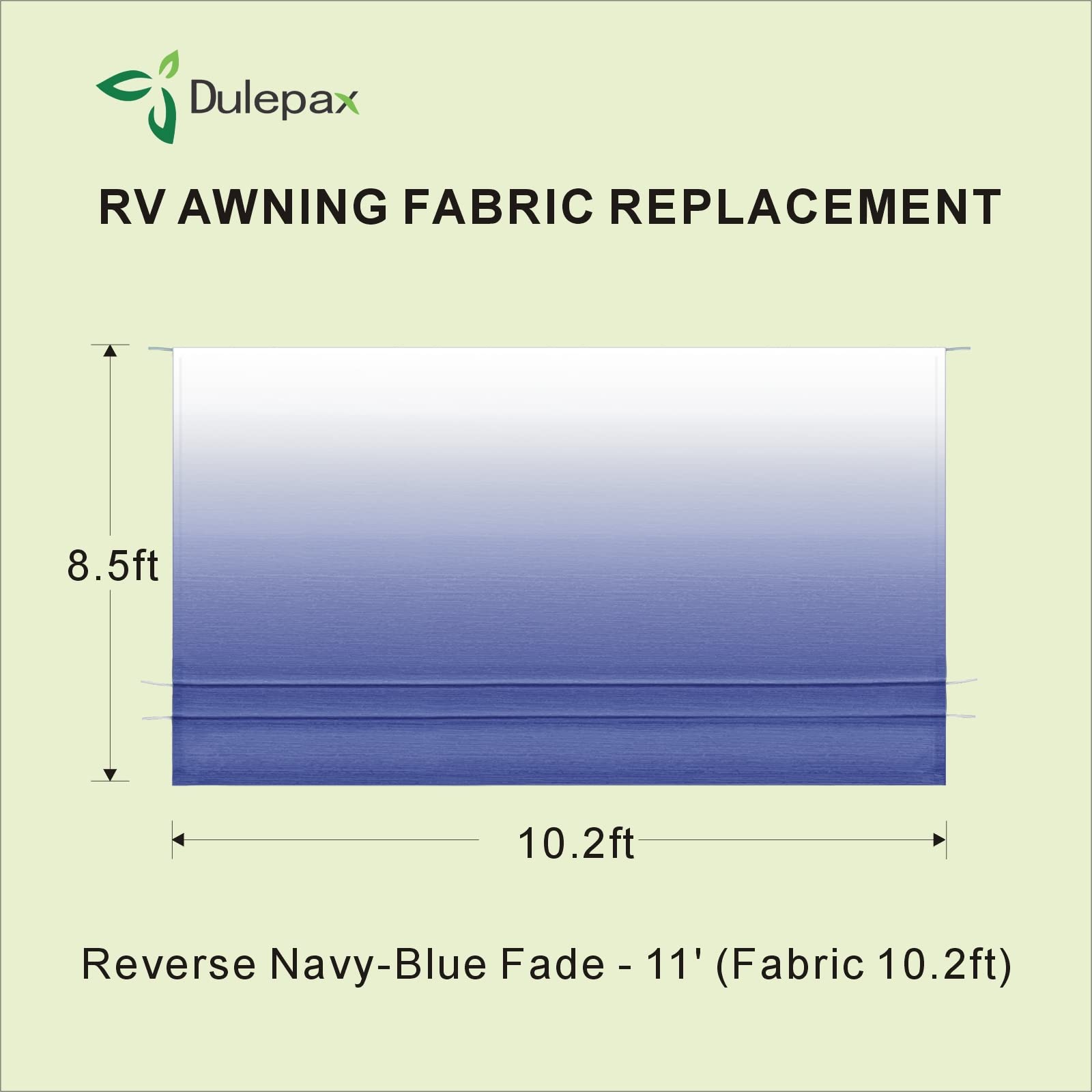 Dulepax RV Awning Fabric Replacement(10'2" Fabric) Heavy Duty 16oz Vinyl Fabric -Camper Awning Replacement Universal Replacement RV Awnings for All Awning Brands-Senior Fade Blue