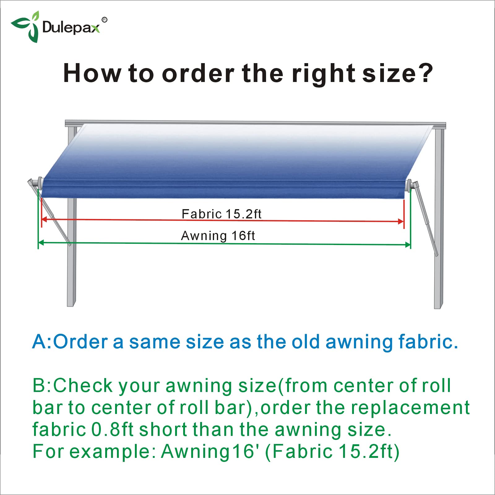 Dulepax RV Awning Fabric Replacement(10'2" Fabric) Heavy Duty 16oz Vinyl Fabric -Camper Awning Replacement Universal Replacement RV Awnings for All Awning Brands-Senior Fade Blue