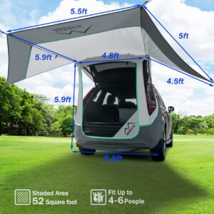 M KARMATER SUV Tailgate Tent with Three Sides Awning Shade & Transmittance Mosquito Net, Hatchback Camping Sunproof Car Tent, Universal SUV Windproof Car Camping Gear Tent Outdoor Travel.